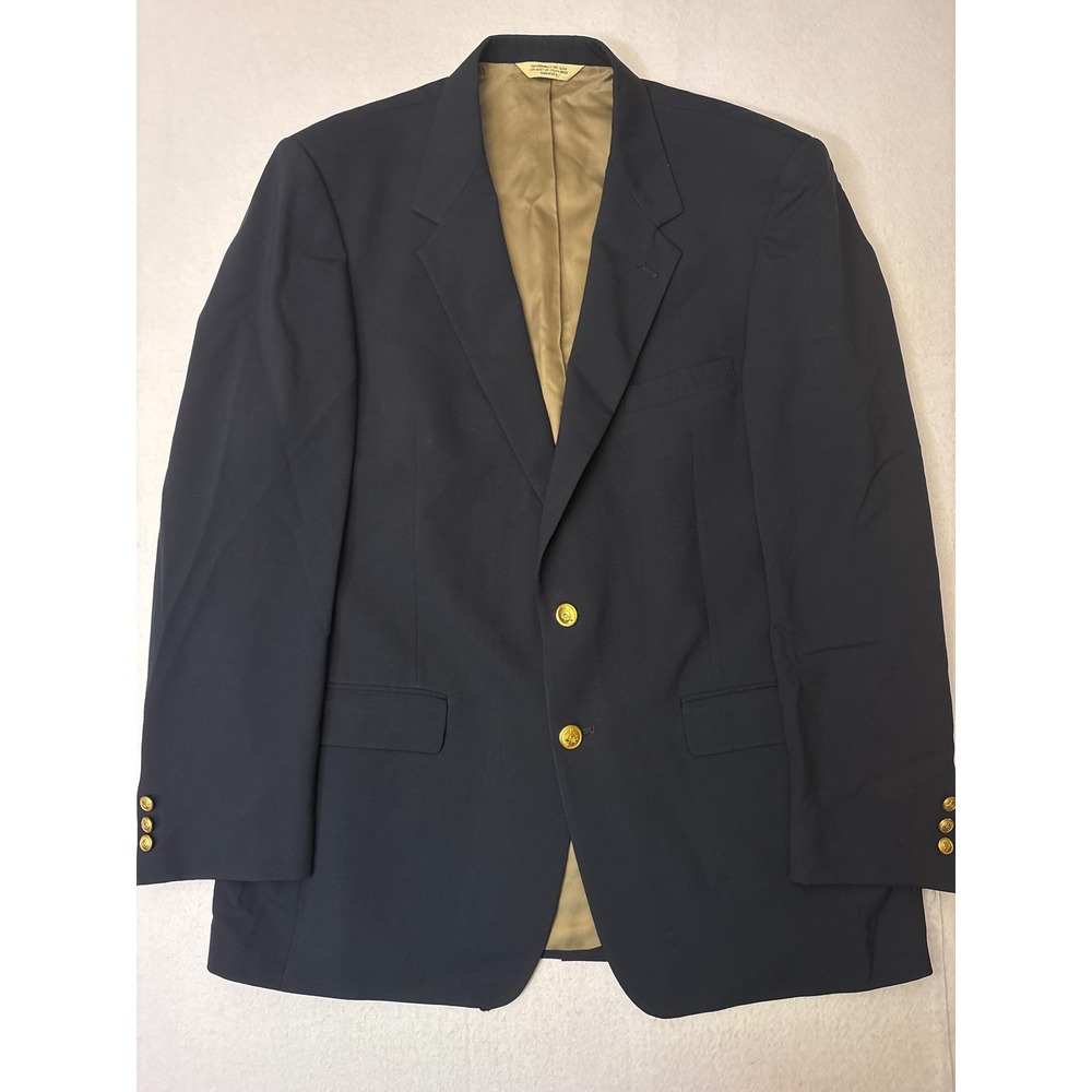 Palm Beach Mens Navy Blue Pure Wool Blazer Gold Crest Button Sport Coat USA Made